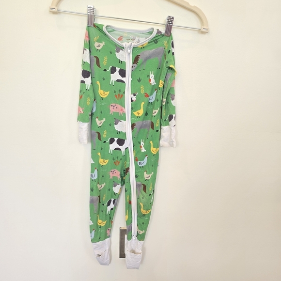 Little Sleepies Green Farm Animal Zippies Pajama Onesie - Picture 7 of 14